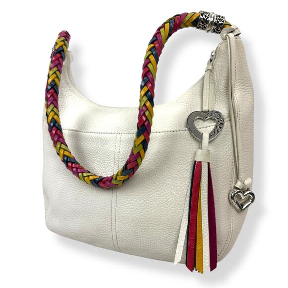 BRIGHTON Barbados Ziptop Hobo white leather shoulder bag with rainbow strap - Picture 14 of 16